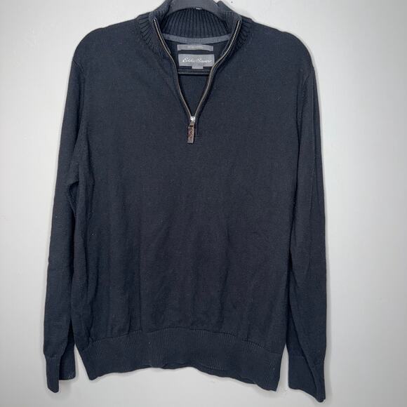 Eddie Bauer Cotton Cashmere Men Large Black 1/4 Zip Pullover Long Sleeve Sweater - Picture 2 of 8